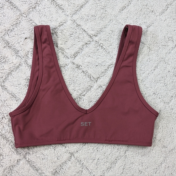 Set Active Sports Bra Women's Small Pink Deep Mauve Sport body Dip V Front Back - Picture 4 of 6